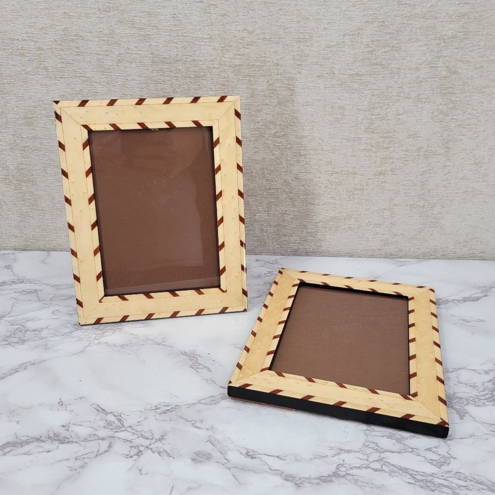 Natalini Italian 5×7 Striped Wooden Picture Photo Frame - Brown and Cream Wood